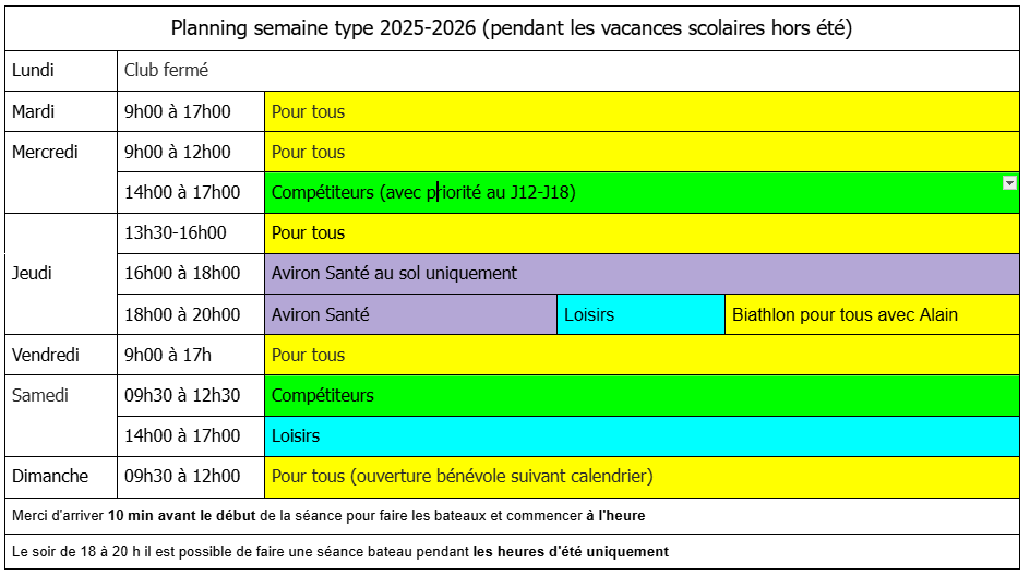 planning type vacance